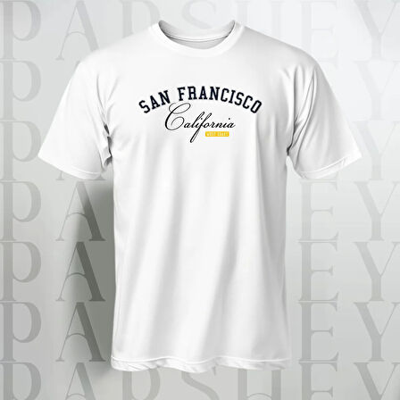 Erkek - Kadın %100 Pamuk San Francisco Baskılı Yarım Kollu Bisiklet Yaka T-Shirt