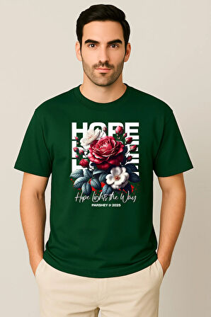 Erkek - Kadın %100 Pamuk Hope Gül Desenli Baskılı Yarım Kollu Bisiklet Yaka T-Shirt