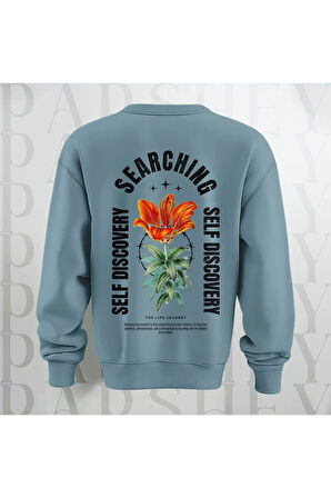 Self Discovery Çiçek Baskılı Kalın Kumaş 3 İplik Şardonlu Oversize Unisex Bisiklet Yaka Sweatshirt