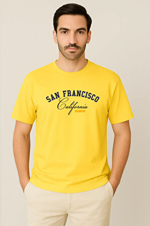 Erkek - Kadın %100 Pamuk San Francisco Baskılı Yarım Kollu Bisiklet Yaka T-Shirt