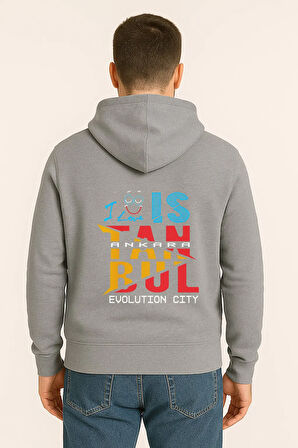 I Love İstanbul Evolution City Baskılı Oversize Hoodie – Unisex Kapüşonlu Sweatshirt