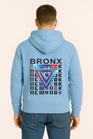 Bronx New York Baskılı Oversize Hoodie – Geometrik Renkli Arka Tasarım Unisex Kapüşonlu Sweatshirt