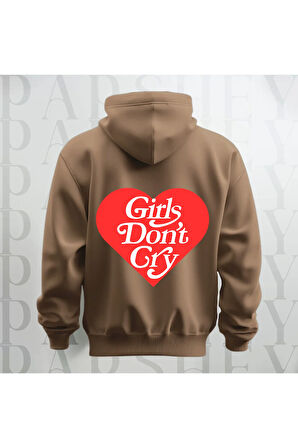 Girls Don't Cry Yazı Sırt Baskılı Kapüşonlu Unisex Sweatshirt Hoodie Oversize 3 İplik Şardonlu