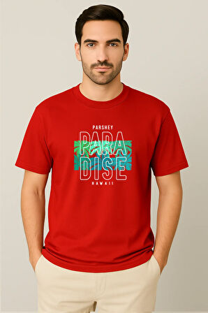 Erkek - Kadın %100 Pamuk Summer Paradise Desenli Baskılı Yarım Kollu Bisiklet Yaka T-Shirt