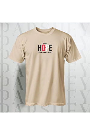 Erkek - Kadın Unisex HOPE Baskılı Yarım Kollu Bisiklet Yaka %100 Pamuk Oversize T-shirt