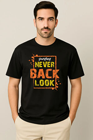 Erkek - Kadın %100 Pamuk Never Look Back Baskılı Yarım Kollu Bisiklet Yaka T-Shirt