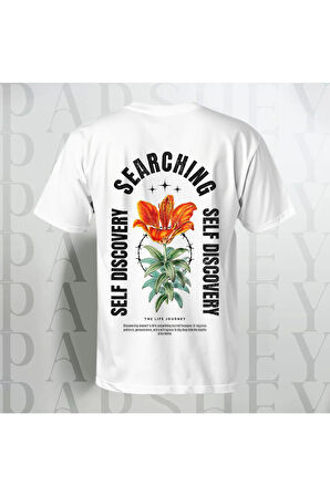 Self Discovery Sırt Baskılı Unisex Yarım Kollu Bisiklet Yaka %100 Pamuk Oversize T-shirt