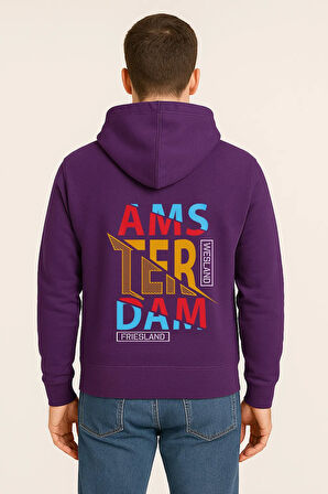Amsterdam Renkli Baskılı Oversize Hoodie – Unisex Sokak Modası Kapüşonlu Sweatshirt