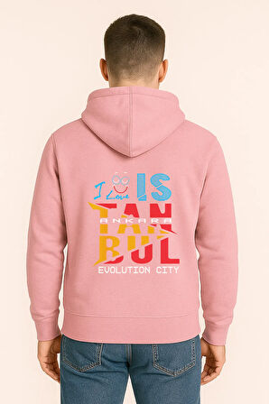 I Love İstanbul Evolution City Baskılı Oversize Hoodie – Unisex Kapüşonlu Sweatshirt