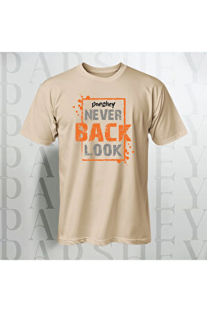 Erkek - Kadın %100 Pamuk Never Look Back Baskılı Yarım Kollu Bisiklet Yaka T-Shirt