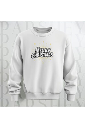 Mutlu Noeller Desenli Bisiklet Yaka Unisex Oversize Kalın Kumaş Sweatshirt 3 İplik Şardonlu