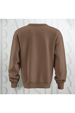 Unisex Rich Energy Yazı Baskılı Bisiklet Yaka Sweatshirt 3 İplik Şardonlu Oversize Kalıp