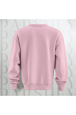 Happy Valentine's Day Kalp Desenli Oversize Bisiklet Yaka Sweatshirt 3 İplik Şardonlu