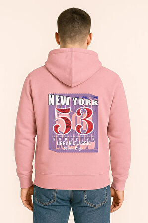 Unisex Oversize Hoodie – New York 53 Baskılı Kapüşonlu Sweatshirt
