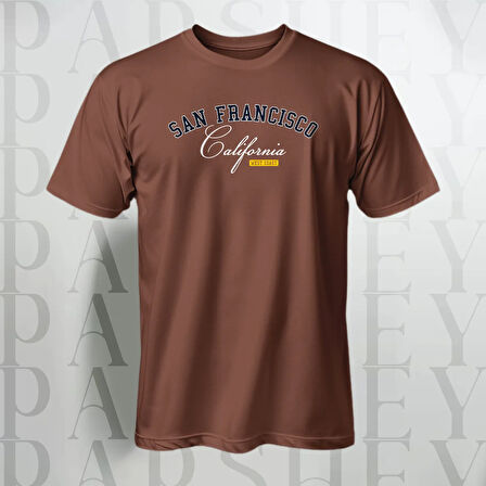 Erkek - Kadın %100 Pamuk San Francisco Baskılı Yarım Kollu Bisiklet Yaka T-Shirt