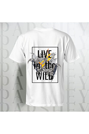 Live in the Wild Baskılı Unisex Yarım Kollu Bisiklet Yaka %100 Pamuk Oversize T-shirt