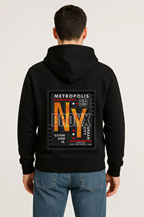 NY Bronx Metropolis Baskılı Oversize Hoodie – Unisex Urban Kapüşonlu Sweatshirt
