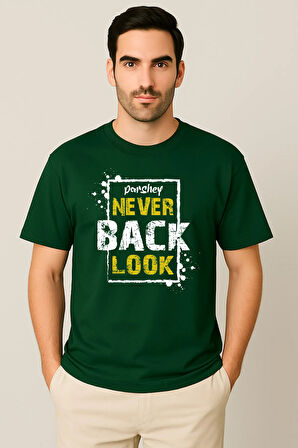 Erkek - Kadın %100 Pamuk Never Look Back Baskılı Yarım Kollu Bisiklet Yaka T-Shirt