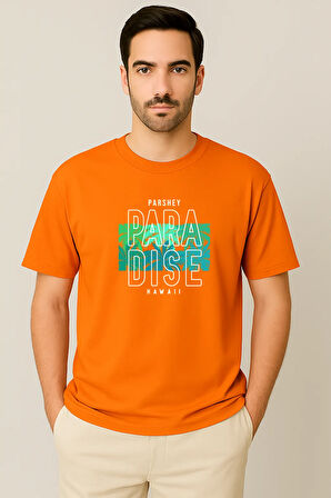 Erkek - Kadın %100 Pamuk Summer Paradise Desenli Baskılı Yarım Kollu Bisiklet Yaka T-Shirt