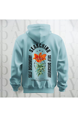 Self Discovery Baskılı Kapüşonlu Oversize Sweatshirt Hoodie Kalın Kumaş 3 İplik Şardonlu