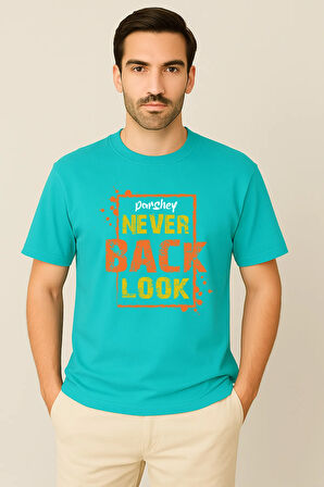 Erkek - Kadın %100 Pamuk Never Look Back Baskılı Yarım Kollu Bisiklet Yaka T-Shirt
