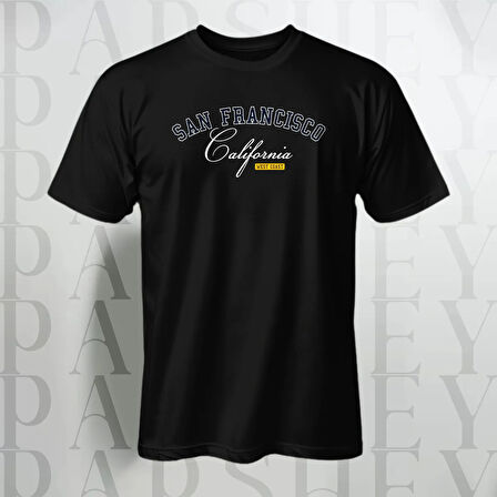 Erkek - Kadın %100 Pamuk San Francisco Baskılı Yarım Kollu Bisiklet Yaka T-Shirt