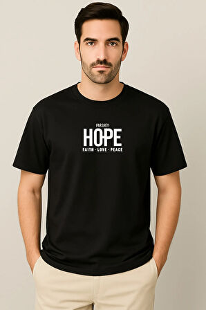 Erkek - Kadın Unisex HOPE Baskılı Yarım Kollu Bisiklet Yaka %100 Pamuk Oversize T-shirt