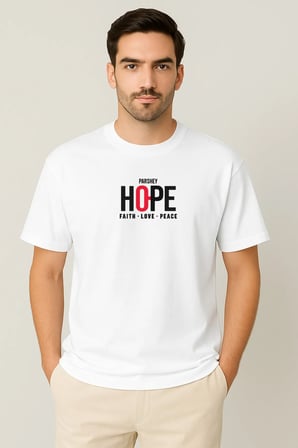 Erkek - Kadın Unisex HOPE Baskılı Yarım Kollu Bisiklet Yaka %100 Pamuk Oversize T-shirt