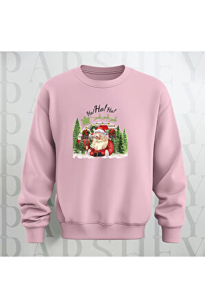 Noel Baba Ho Ho Ho! Baskılı Bisiklet Yaka Unisex Kalın Kumaş Oversize Sweatshirt 3 İplik Şardonlu