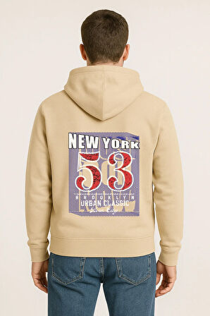 Unisex Oversize Hoodie – New York 53 Baskılı Kapüşonlu Sweatshirt