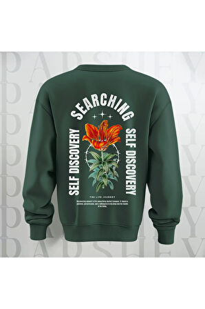 Self Discovery Çiçek Baskılı Kalın Kumaş 3 İplik Şardonlu Oversize Unisex Bisiklet Yaka Sweatshirt