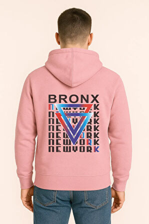 Bronx New York Baskılı Oversize Hoodie – Geometrik Renkli Arka Tasarım Unisex Kapüşonlu Sweatshirt