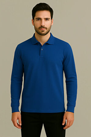 Regular Fit %100 Pamuk Polo Yaka Uzun Kollu Basic T-Shirt