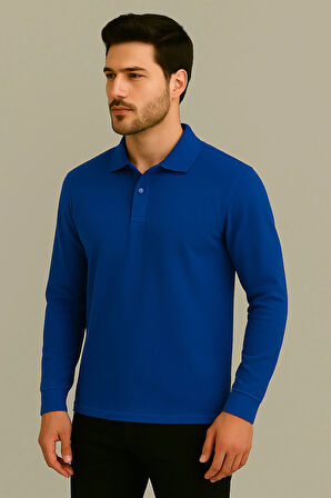 Regular Fit %100 Pamuk Polo Yaka Uzun Kollu Basic T-Shirt