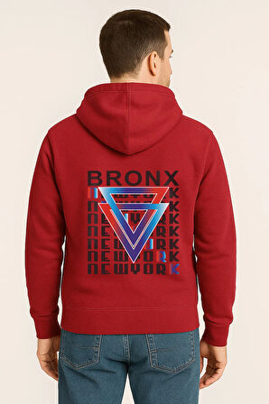 Bronx New York Baskılı Oversize Hoodie – Geometrik Renkli Arka Tasarım Unisex Kapüşonlu Sweatshirt