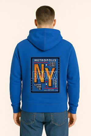 NY Bronx Metropolis Baskılı Oversize Hoodie – Unisex Urban Kapüşonlu Sweatshirt