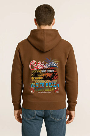 California Venice Beach Baskılı Oversize Hoodie – Retro Surf Tarzı Unisex Kapüşonlu