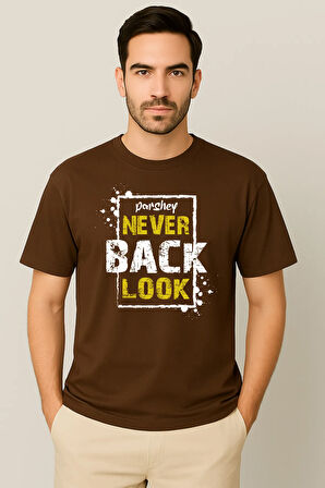 Erkek - Kadın %100 Pamuk Never Look Back Baskılı Yarım Kollu Bisiklet Yaka T-Shirt