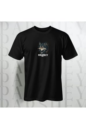Erkek - Kadın Unisex Yarım Kollu Parshey Kurt Baskılı Bisiklet Yaka %100 Pamuk Oversize T-shirt