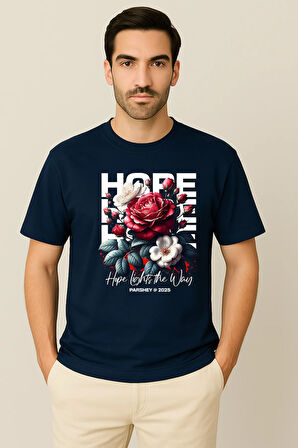 Erkek - Kadın %100 Pamuk Hope Gül Desenli Baskılı Yarım Kollu Bisiklet Yaka T-Shirt