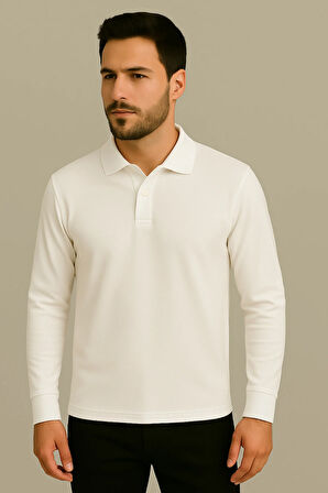 Regular Fit %100 Pamuk Polo Yaka Uzun Kollu Basic T-Shirt