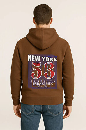 Unisex Oversize Hoodie – New York 53 Baskılı Kapüşonlu Sweatshirt
