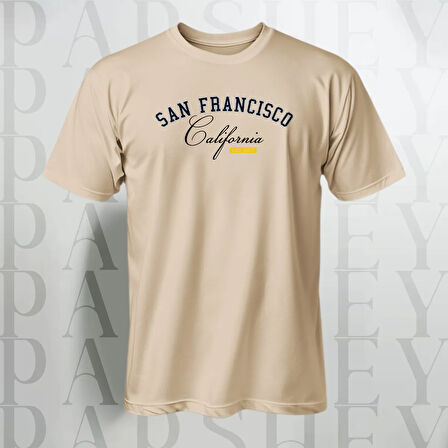 Erkek - Kadın %100 Pamuk San Francisco Baskılı Yarım Kollu Bisiklet Yaka T-Shirt