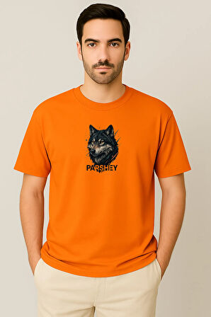 Erkek - Kadın Unisex Yarım Kollu Parshey Kurt Baskılı Bisiklet Yaka %100 Pamuk Oversize T-shirt