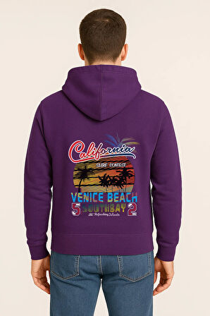California Venice Beach Baskılı Oversize Hoodie – Retro Surf Tarzı Unisex Kapüşonlu