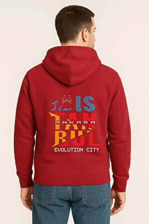I Love İstanbul Evolution City Baskılı Oversize Hoodie – Unisex Kapüşonlu Sweatshirt
