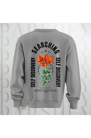 Self Discovery Çiçek Baskılı Kalın Kumaş 3 İplik Şardonlu Oversize Unisex Bisiklet Yaka Sweatshirt