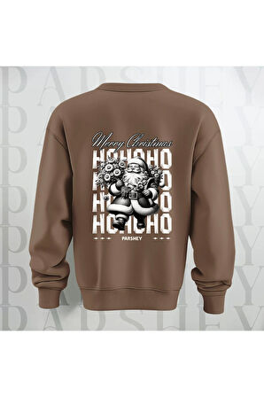 Merry Christmas Noel Baba Baskılı Kapüşonlu Oversize Sweatshirt Hoodie Kalın Kumaş 3 İplik Şardonlu