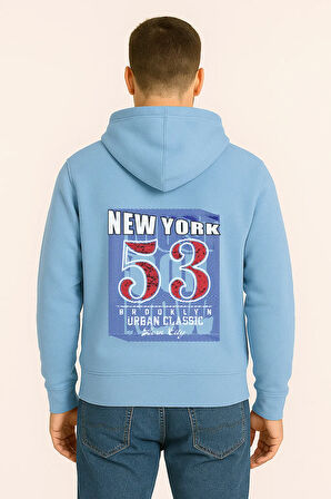 Unisex Oversize Hoodie – New York 53 Baskılı Kapüşonlu Sweatshirt
