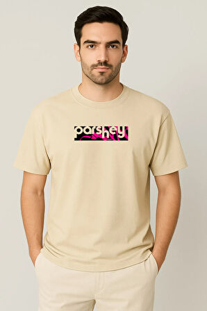 Erkek - Kadın Unisex PARSHEY Pink Street Logo Baskılı Bisiklet Yaka %100 Pamuk Oversize T-shirt